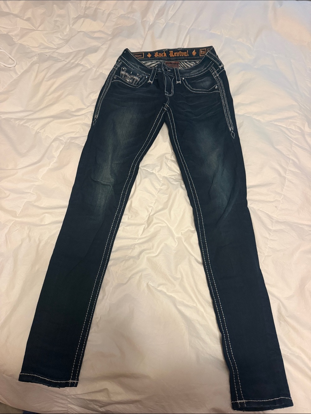 Rock Revival Women's Dark Indigo Skinny Jeans with Contrast Stitching